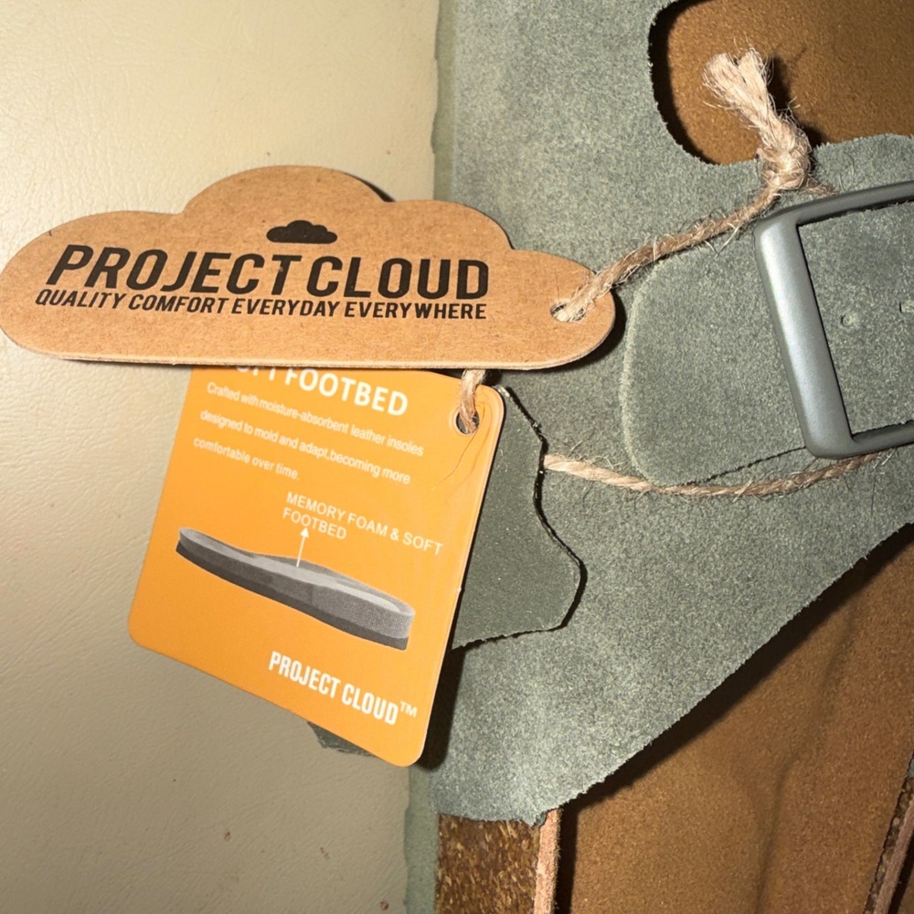 Project Cloud Sandals Size 13 Green Suede Two Strap Buckle Slide Memory Foam New - Picture 3 of 4